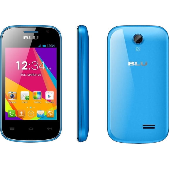 Restored BLU Dash JR W D141W 512 MB Smartphone, 3.5" LCD, 256 MB RAM, Android 2.3 Gingerbread, 2G, Blue