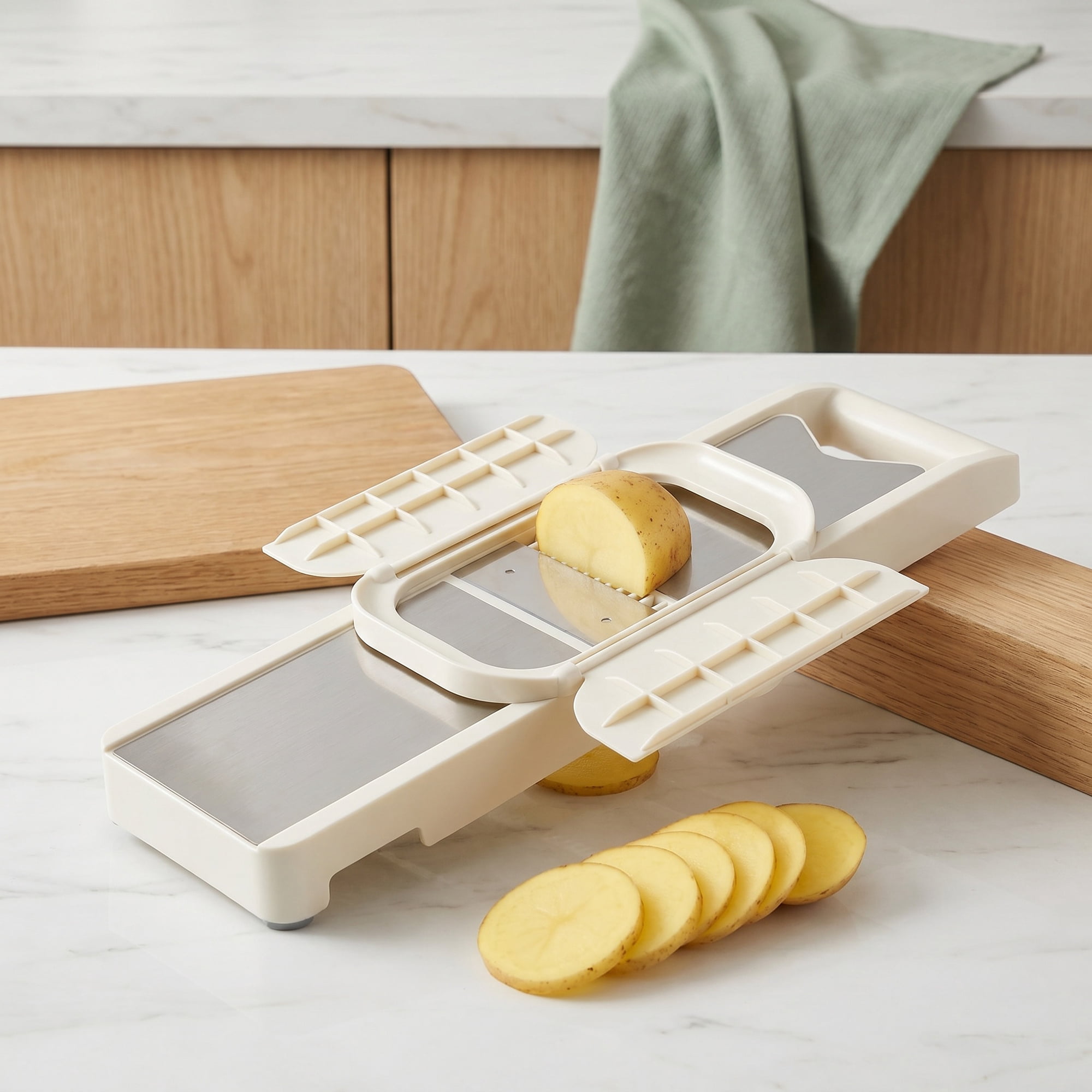 Unique Bargains Plastic Rust-Free Steel Slicer with Ergonomic Handle 2 in 1(D) 14.8"x3.9"