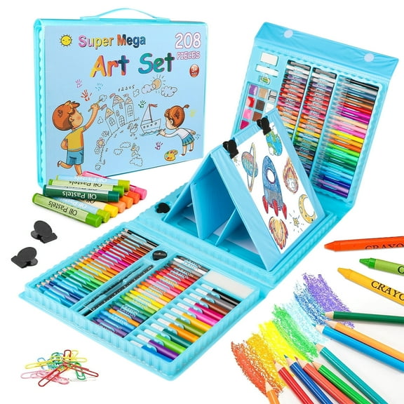 Hot Bee 208 Pcs Kids Art Set, Blue Color Set for Boys&Girls, School Art Supplies Drawing Kit for kids 4-6, Arts & Crafts - School Art Beginners Ideal Chrismat Gift Art Sets for Boys Girls 3 4 5 6