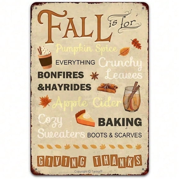 HELLOYOUNG Fall Vintage Pumpkin Spice Metal Sign 8x12 Inch, Rustic Tin Wall Decor for Kitchen Café Pub, Housewarming Gift