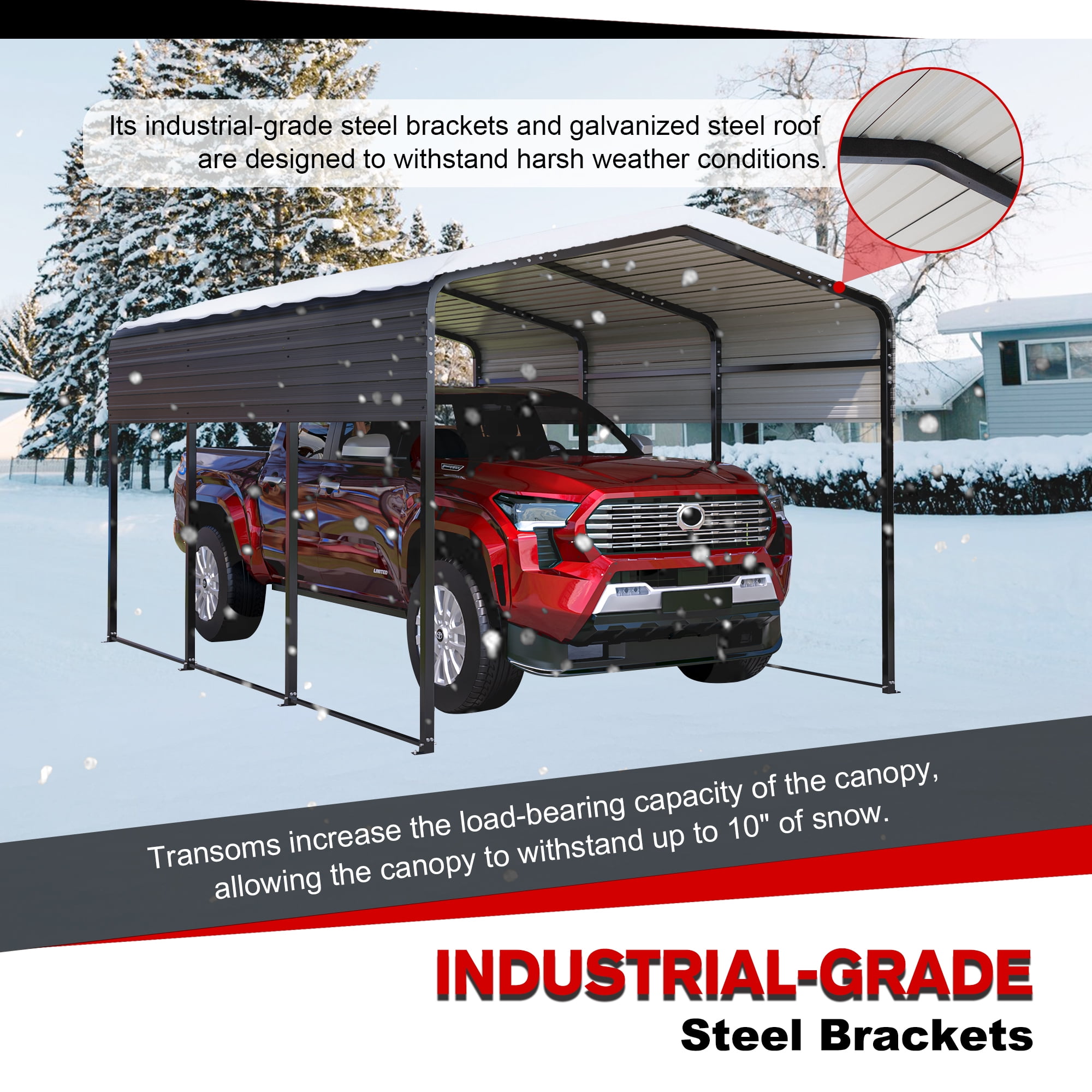 Upgraded 15x10 FT Heavy Duty Metal Carport with Enhanced Base, Extra Thick Galvanized Steel Frame, All-Weather Oversized Outdoor Car Shelter for Cars, Boats, and Tractors