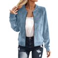 thumbnail image 2 of Bomber Jacket Women Long Sleeve Faux Suede Casual Zip Up Jacket Lightweight Fall Coat Outerwear Streetwear, 2 of 5