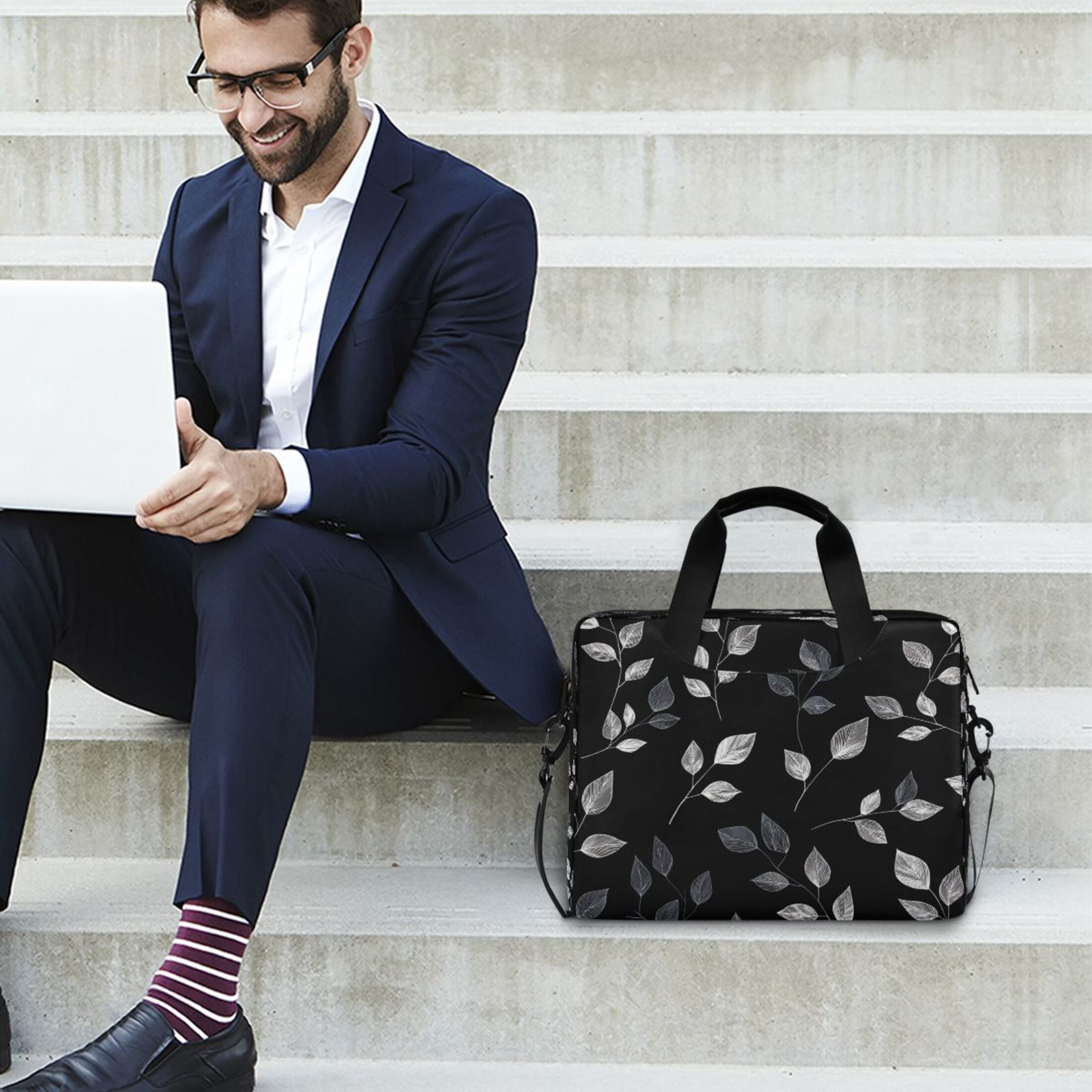Laptop Bag Laptop Briefcase 15.7 x 3 x 11.8 Inches Laptop Bag Briefcases Laptop Storage Travel Laptop Bag Work Laptop Bag Black Leaves
