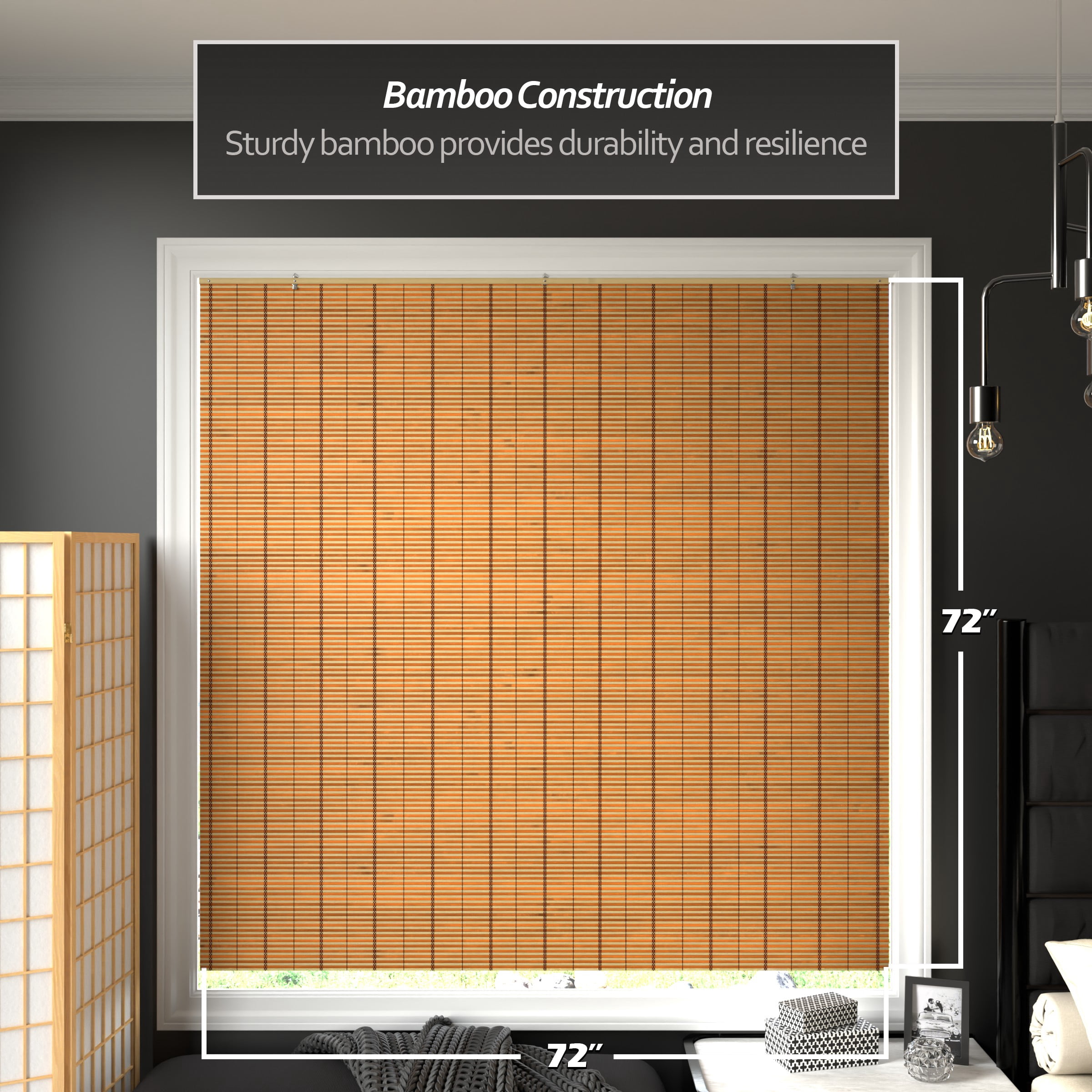 Red Lantern Burnt Bamboo Cordless Window Shade - Two-tone Honey 72" W