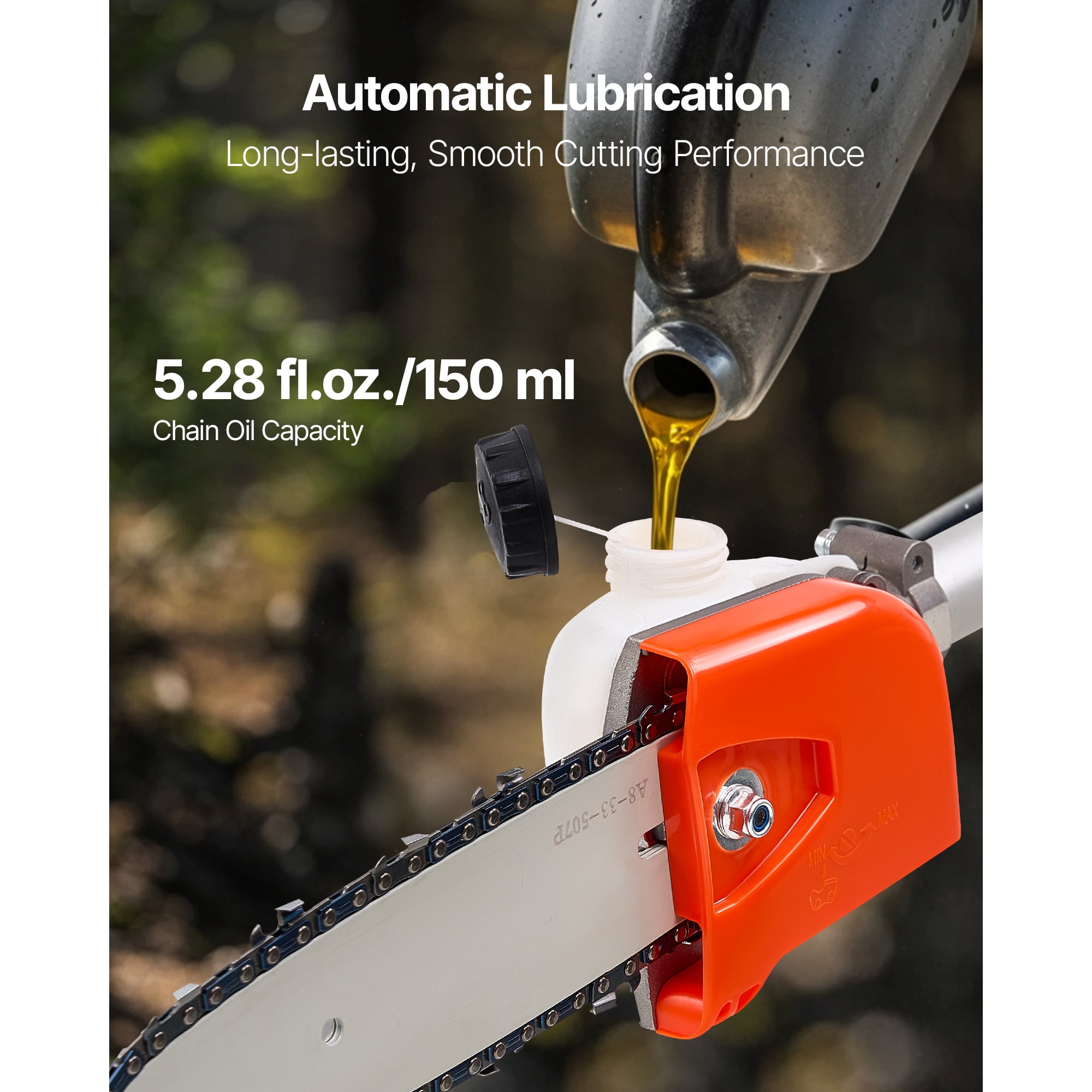 KFFKFF Gas-Powered Pole Saw, 25CC 2-Stroke Engine with 8-Inch Cutting Bar, Cordless Tree Trimmer Featuring 23 fl.oz Fuel Tank, Adjustable Length from 6.5 to 9 ft, Efficient Chainsaw for Pruning