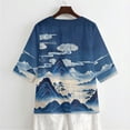 thumbnail image 5 of Xoenoiee Blue Mountain Tree Cloud Print Womens Cotton Linen Button Down Shirts 3/4 Sleeve Casual Loose Fit V Neck Breathable Summer Spring Blouses Top, 4XL, 5 of 7