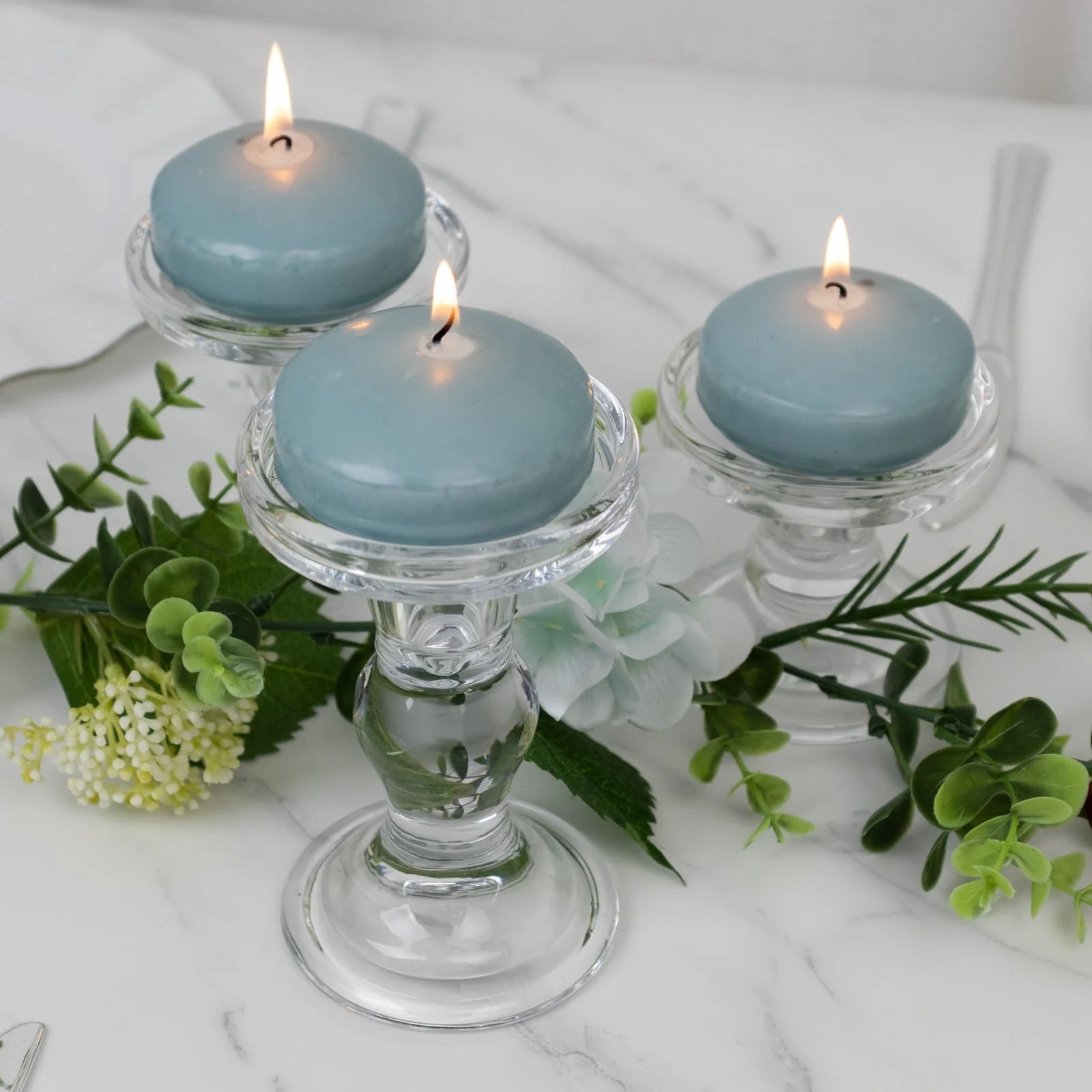 Balsa Circle 12 Dusty Blue 3 in Round Unscented Floating Candles Dripless Wax Discs Party Wedding Table Centerpieces Event Decorations Supplies