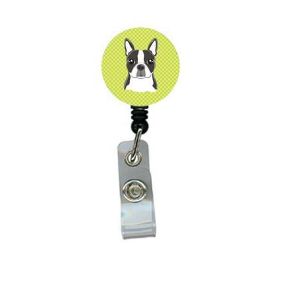 Carolines Treasures BB1139BR Lime Checkered Boston Terrier Retractable Badge Reel
