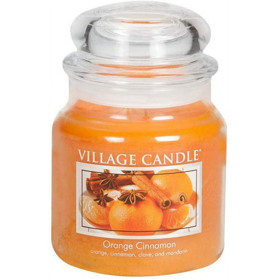 Village Candle Orange Cinnamon, Medium Glass Apothecary Jar Scented Candle, 13.75 Ounces, Orange