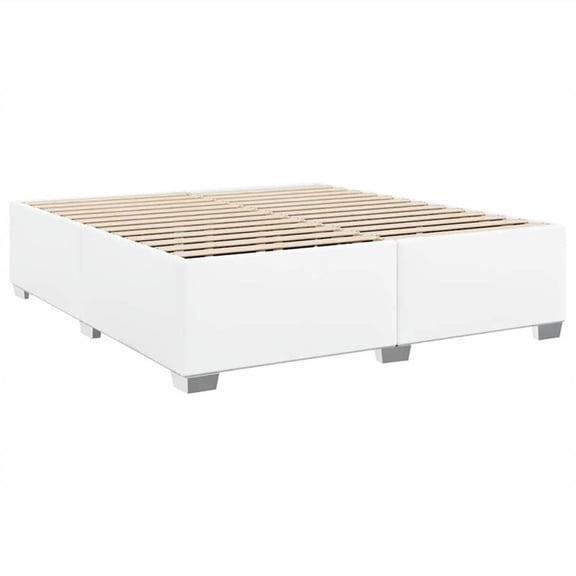 Pemberly Row Contemporary King Size Faux Leather Bed Frame in White