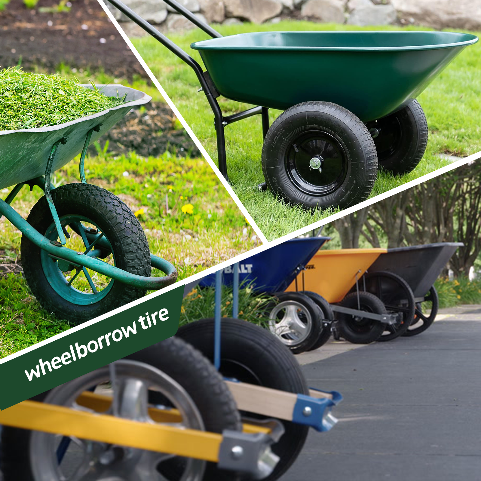 Wheelbarrow Tire Assembly, 4.10/3.50-4, 4PR Stud Tire and Wheel