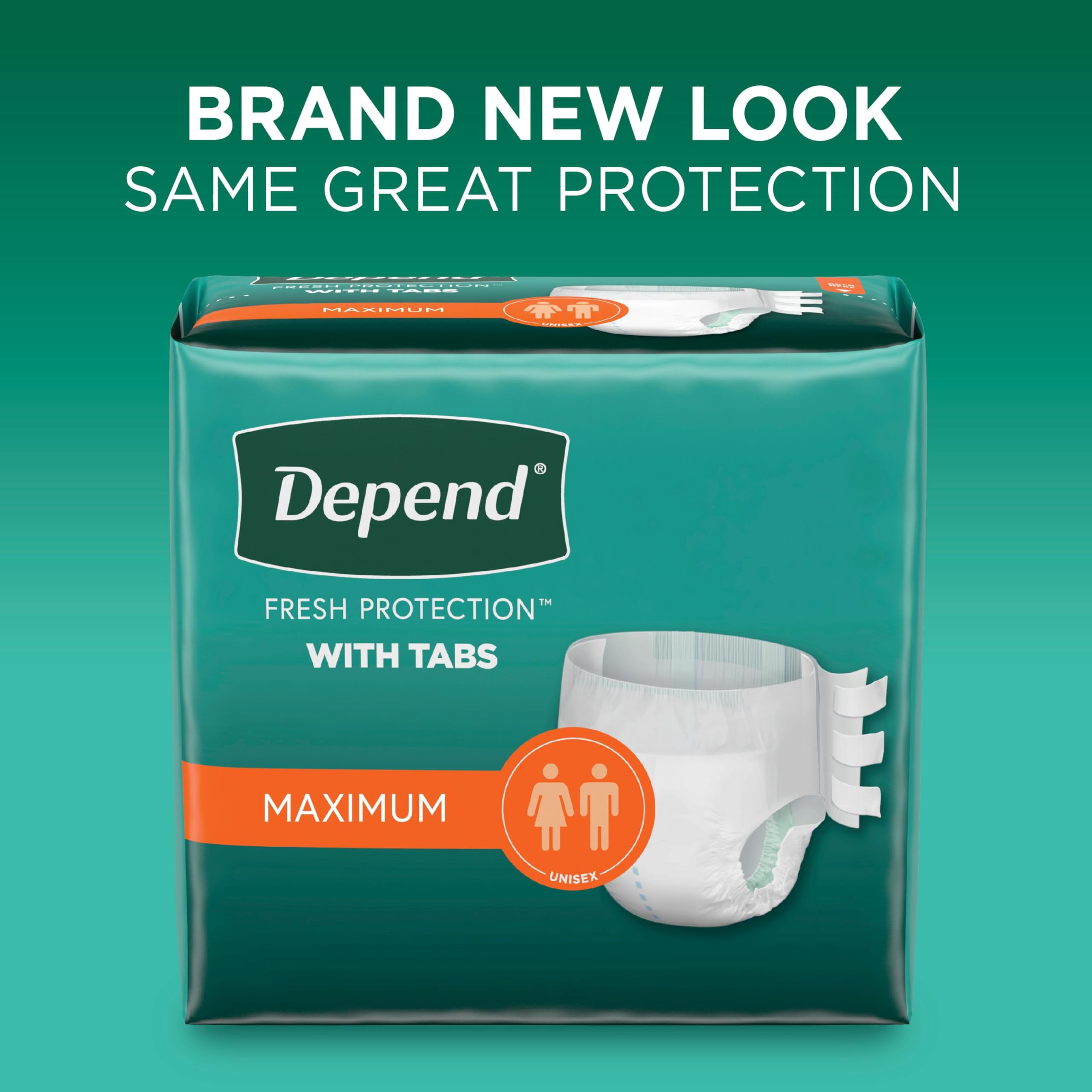 Depend Incontinence Protection with Tabs, Unisex, Small/Medium (19-34" Waist, Up To 170 lbs), Maximum Absorbency, 60 Count (3 Packs of 20)