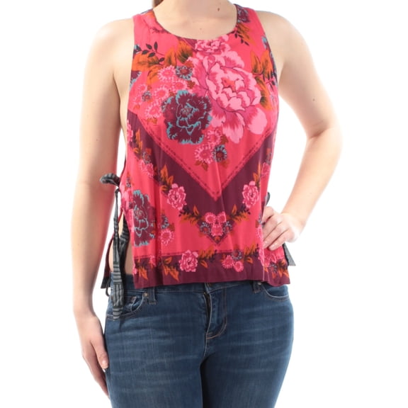 FREE PEOPLE $68 Womens New 1013 Red Floral Tie Top XS B B