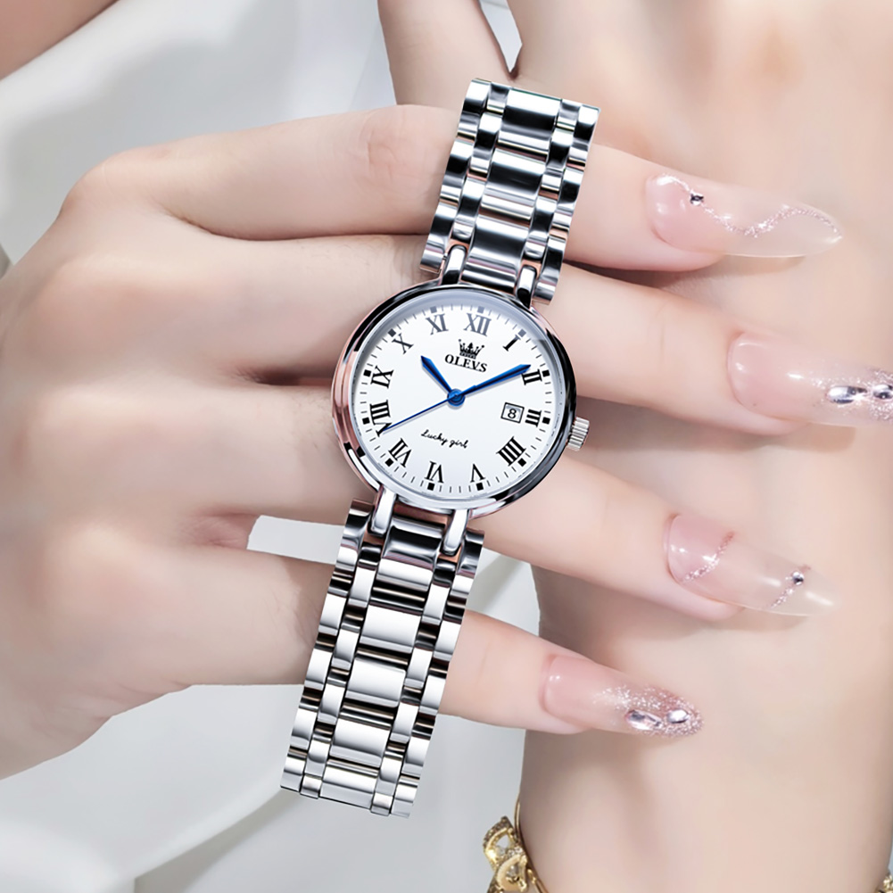 OLEVS Women's Silver Stainless Steel Analog Quartz Watch photo 3