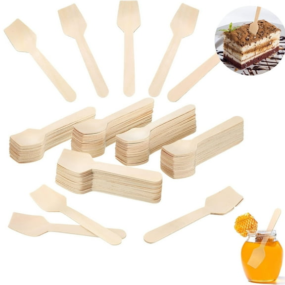 Tutuviw Mini Wooden Spoons with Concave Tip,4inch 100Pcs Disposable Wooden Ice Cream Spoons,Biodegradable Compostable Birchwood Mini Taster Spoons,Small Dessert Yogurt Spoons for Home Party Supplies