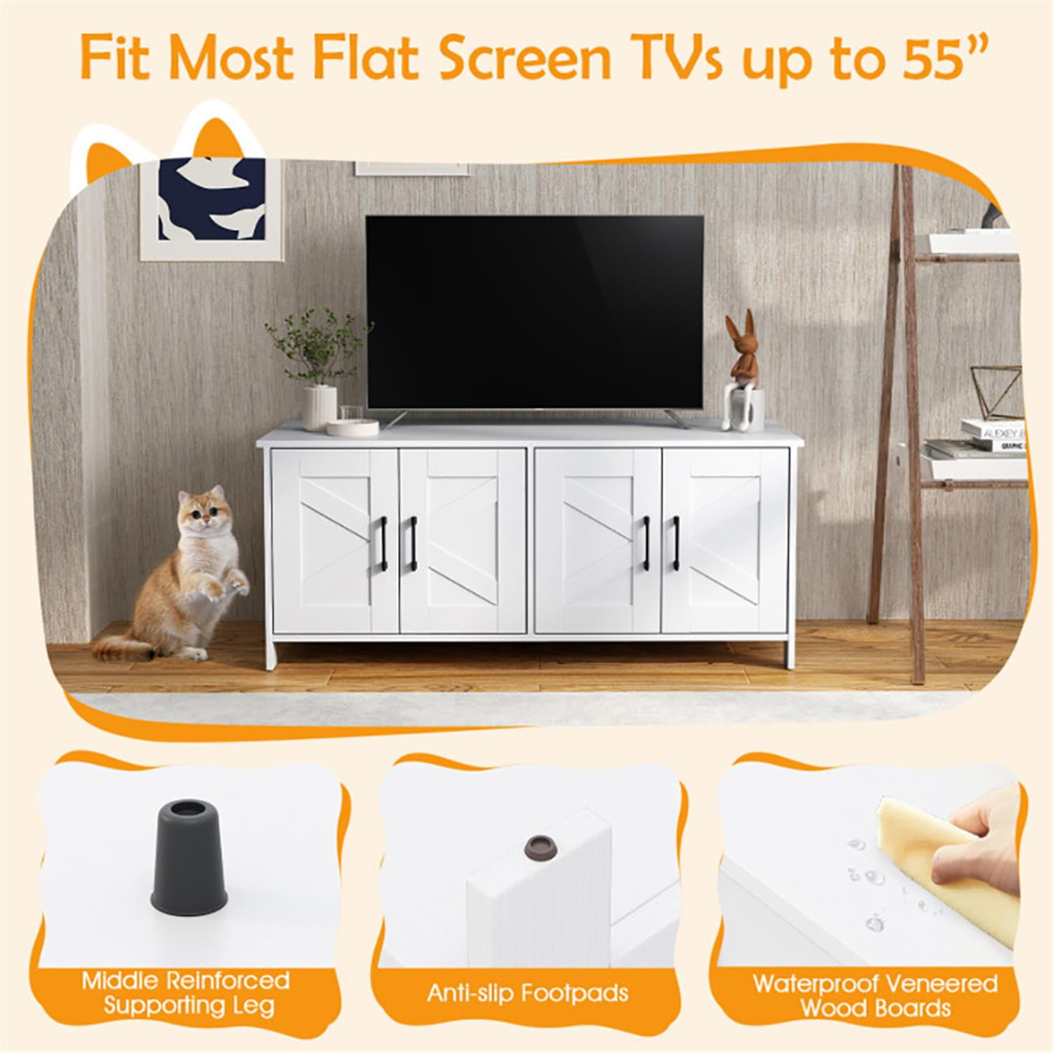Kadyn 48" Modern Cat Litter Box Enclosure, Hidden Litter Box for 2 Cats, Cat House Furniture for Side Table or Nightstand, White Kadyn 48" Modern Cat Litter Box Enclosure, Hidden Litter Box for 2 Cats, Cat House Furniture for Side Table or Nightstand, White