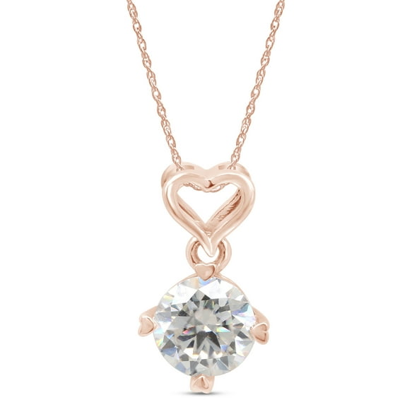 1 Carat 6.5MM Round Cut Lab Created Moissanite Diamond Heart Drop Pendant Necklace In 10K Solid Rose Gold Jewelry For Women With 18" Chain (G-H Color, VVS1 Clarity, 1 Cttw)