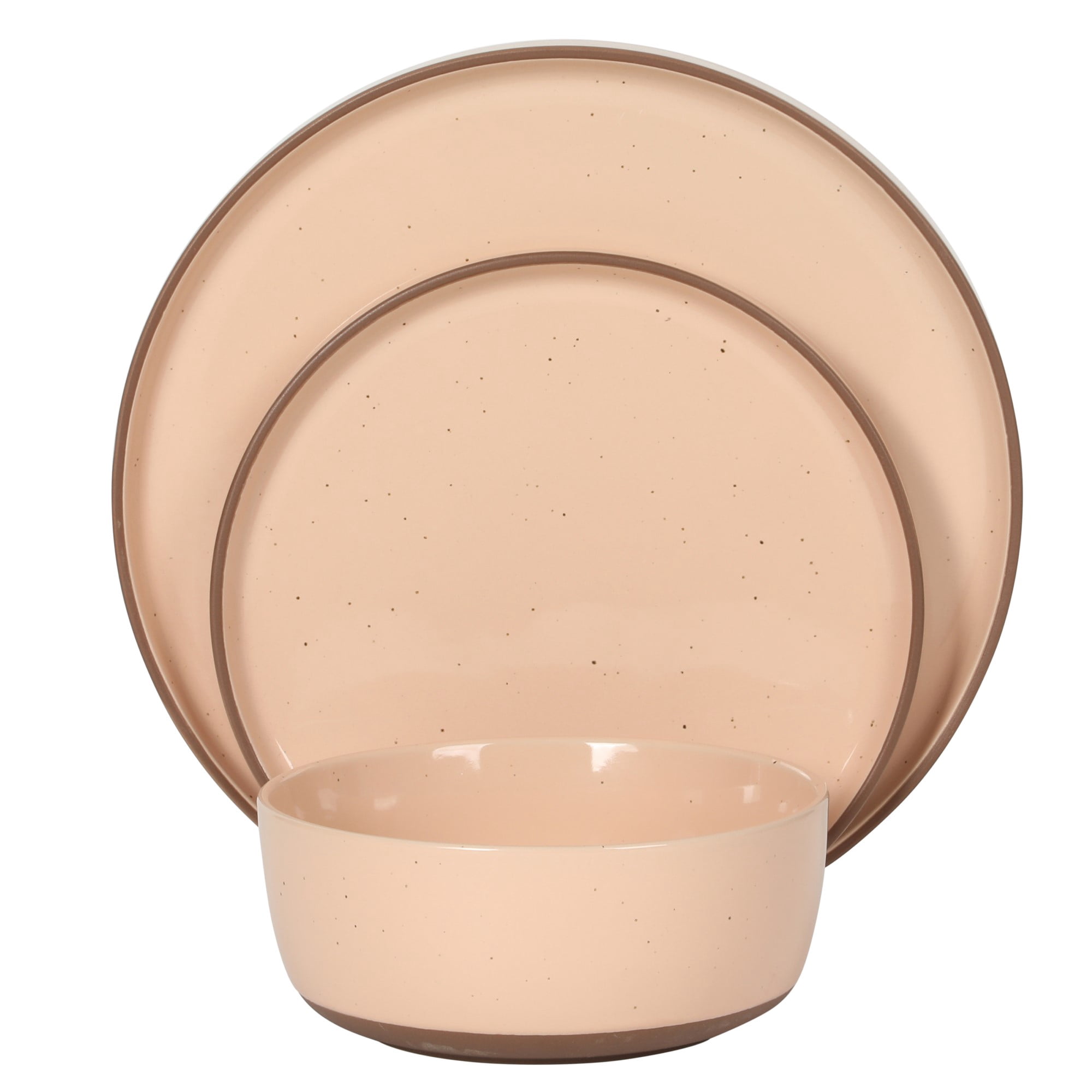 Gibson Elite Northrock Stoneware Dinnerware Set, 16-Piece Service for 4 Plates and Bowls Set – Pink Dishes with Hand-Painted Terracotta Base