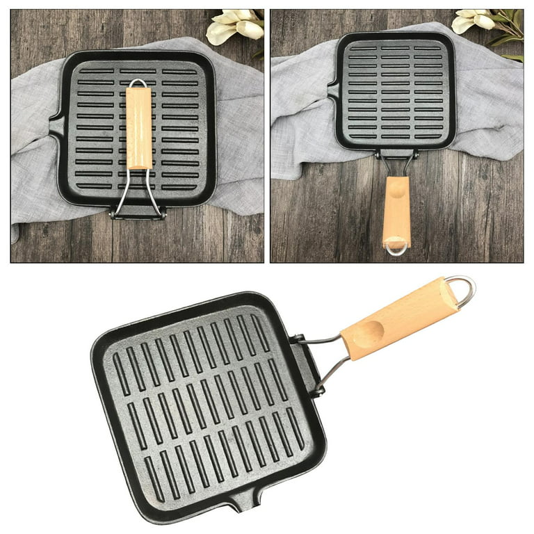 Grill Pan with Folding Handle Nonstick Small Grill Pan Barbecue Grill Pan Rectangle Grilling Pan, Black