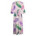 thumbnail image 5 of Women's Lapel V Neck Button Flowy Fall Dress Summer Tea Length A Line Dress 3/4 Sleeve Spring Elegant Casual Drawstring Clearance Floral Boho Fashion Workout Pink XXXL, 5 of 5