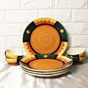 Boho Fiesta Hand Painted Ceramic Dinner Set - 8 Pieces | 4 Dinner Plates + 4 Katori Serving Bowls, 180ml Each Dinnerware Set | Serving For 4, Microwave Safe & Dishwasher Safe