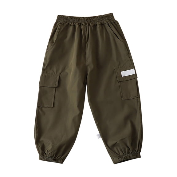 CPNG Toddler Boys Baggy Multi-Pocket Cargo Sweatpants Straight Wide Leg Elastic Waist Workout Athletic Joggers Sweat Pants(Blackish Green,6-12 Months)