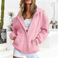 thumbnail image 4 of Rggeeun Womens Sweatshirt Hoodie Solid Color Long Sleeve Snap & Zip Up Hooded Adjustable Drawstring Side Pockets Thickened Fall Winter Evening Party Casual Tops,Pink,L, 4 of 6