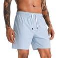 thumbnail image 2 of Zynoxe Beach Shorts for Men Casual Vertical Striped Elastic Waist Drawstring Summer Shorts with Pockets Breathable Loose Fit Quick Dry Mens Swim Trunks Light Blue S, 2 of 5
