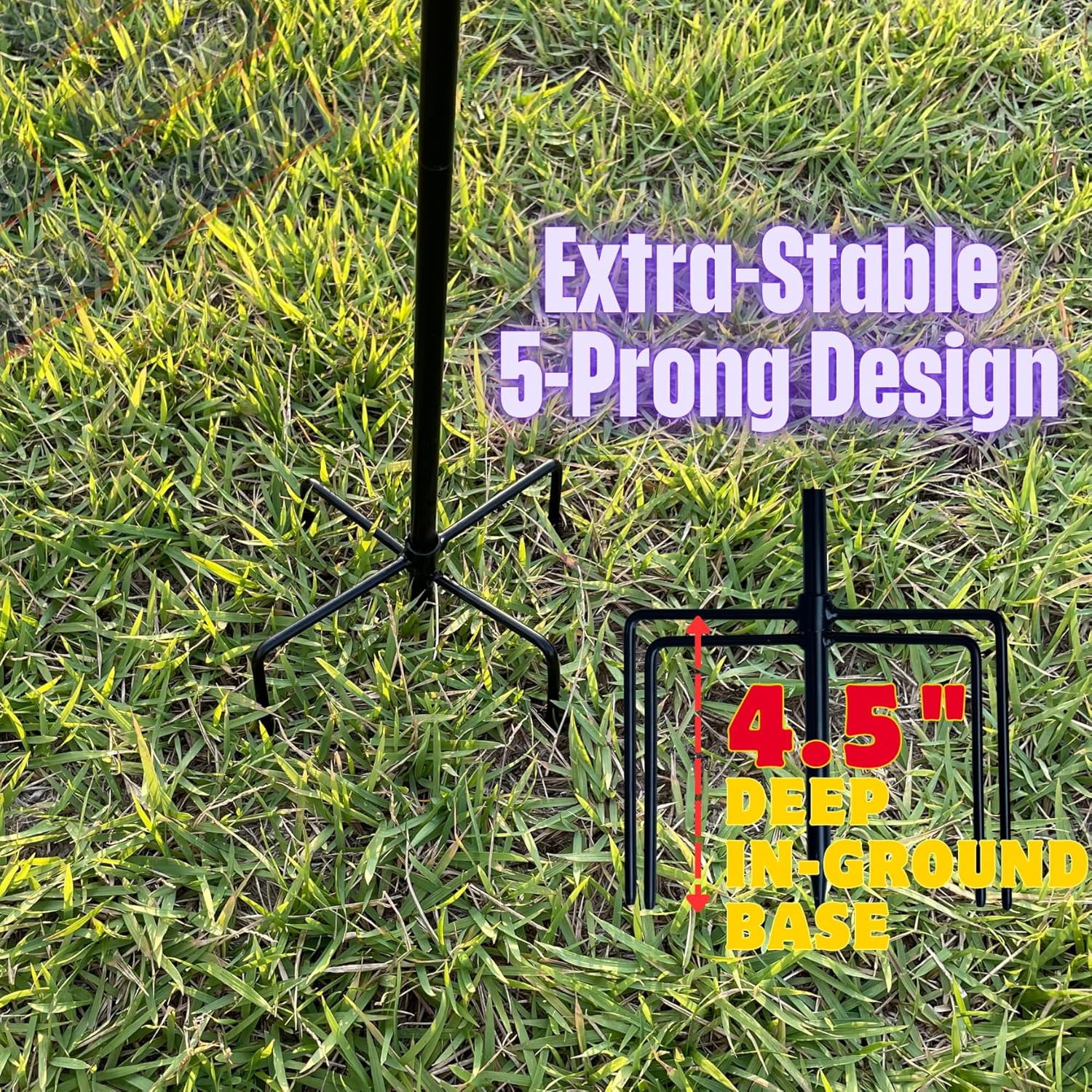Garden Flag Stand Holder Pole with 5 Prong Base for Outside Double Flag, More Stable Yard Flag Stand Weather Proof, for Small Garden Flags 12 x 18, Holds Flags up to 13" Wide