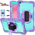 thumbnail image 2 of Dteck Case for Samsung Galaxy Tab A 8.0" SM-T290 T295 (2019 Released) 8-inch,Shockproof Rubber 3-Layers Protection Case Hybrid Kickstand Cover with Hand & Shoulder Strap,Purple+Mint, 2 of 9
