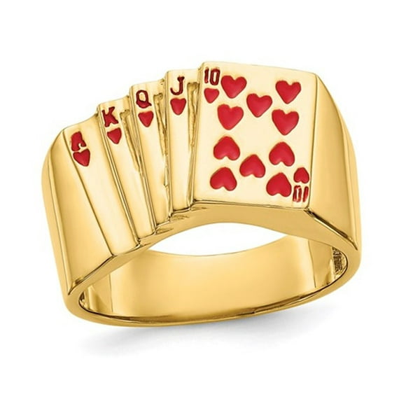 Mens 14K Yellow Gold Royal Flush In Hearts Ring (SZIE 10)