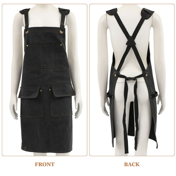 SOPOTUTU Salon Apron for Hair Stylist in Black Canvas with Multiple Functional Pockets