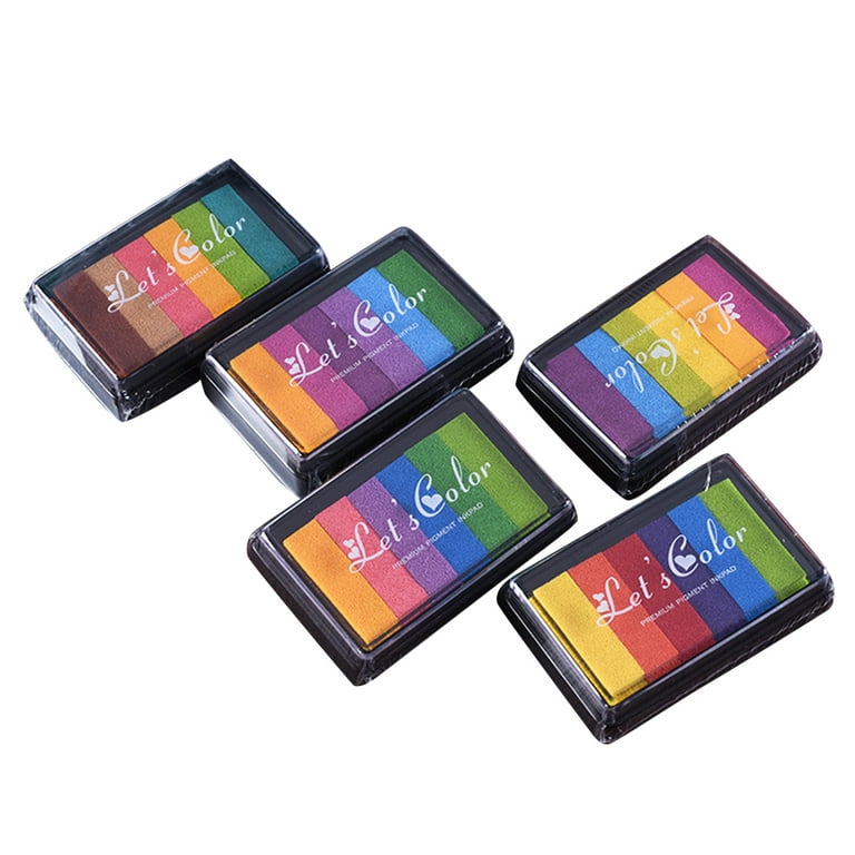 5pcs Craft Ink Pad Stamps Partner Rainbow Set of DIY Multicolor Craft Stamp Pad 6-Color Gradient Rainbow Ink Pad Printed Ink (Elegant Color + Pink