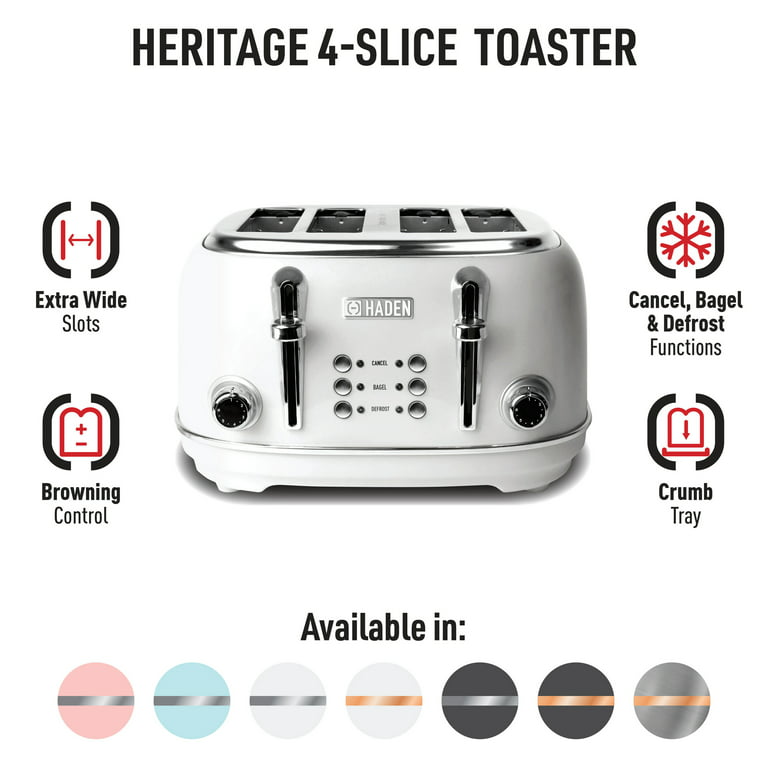 Wide-Slot 4 Slice Toaster, White
