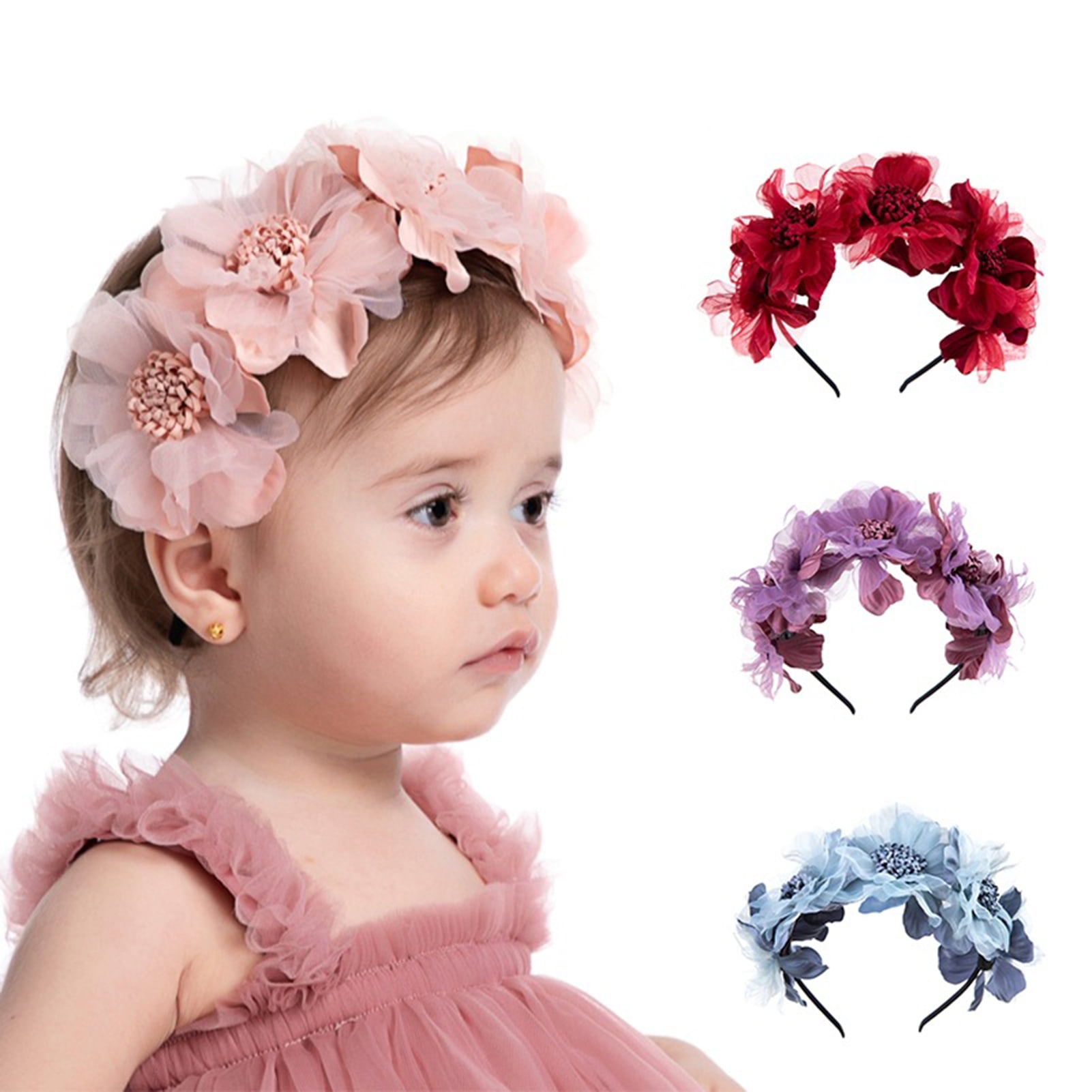 Soft Elastic Headband & Hair Clips Baby Girls  Ruffle Flower Hairband