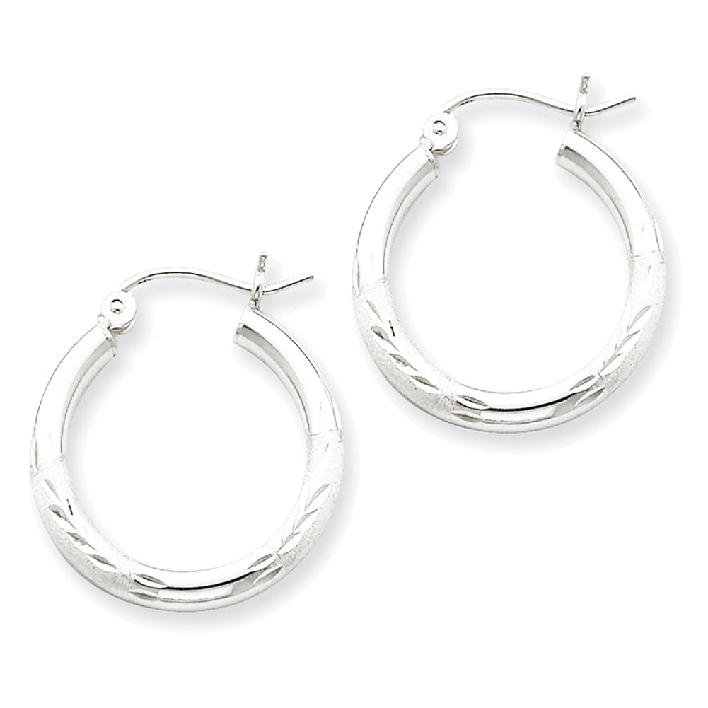 Sterling Silver Rhodium-plated Satin & Diamond Cut Twist Hoop Earrings
