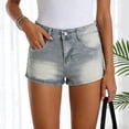 thumbnail image 2 of felwors Women Low Waist Ultra Denim Short Slim Fit Straight Leg Shorted Jean Shorts with Pockets (Blue, XXL), 2 of 8