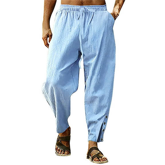 Afdoent Casual Pants For Men Fashion Casual Solid Color Breathable Pocket Elastic Pants Relaxed Fit
