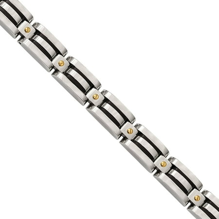 Primal Steel Stainless Steel Polished Yellow IP with Black Polyurethane Bracelet, 8.25