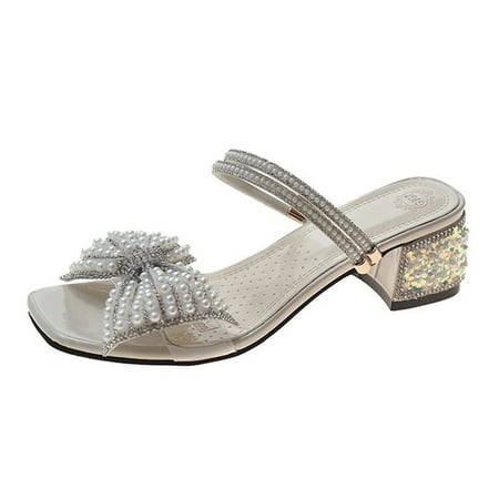 

Womens Sandals Fashion Women Breathable Lace Up Shoes Rhinestone Bowknot Chunky Heels Casual Sandals Women S Sandals Pu White 39