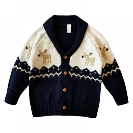 

Toddler Unisex Baby Button-up Cotton Coat Deer Christmas Cardigan Sweater