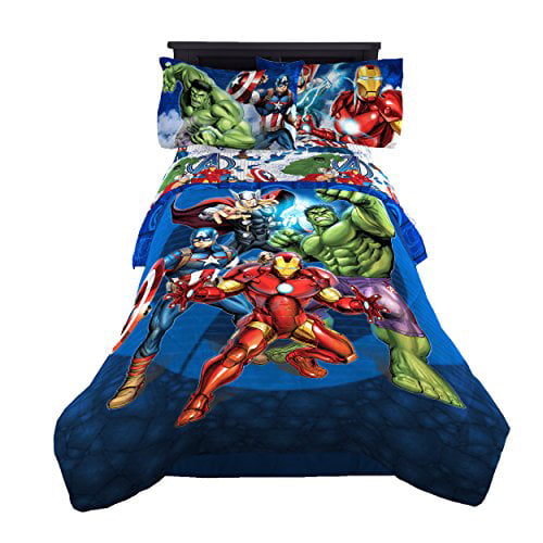 Captain America Super Soft Kids Reversible Bedding features Iron Man Official Marvel Product Fade Resistant Polyester Microfiber Fill Hulk Marvel Avengers Assemble Full Comforter and Thor 