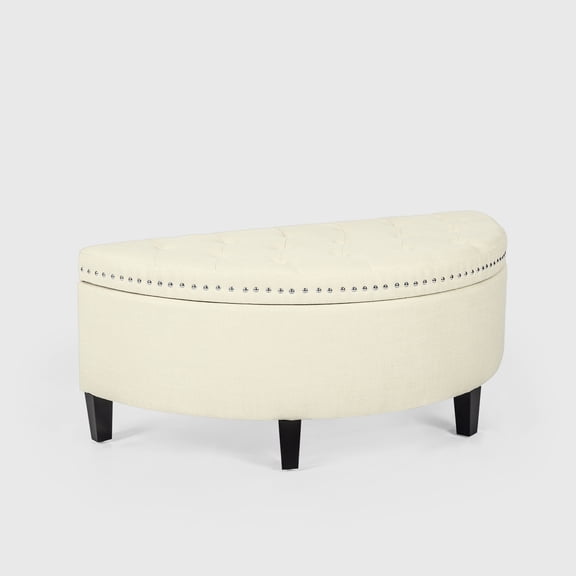 Homebeez 43.5" Half Moon Storage Ottoman Bench,Lift Top Button Bedroom Bench for Entryway Living Room,Beige