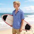 thumbnail image 6 of ZOYOEN Boys Dress Shirts with Pocket- Short Sleeve Casual Summer Striped Kids Button Down Shirts Blue Size 6-14, 6 of 8
