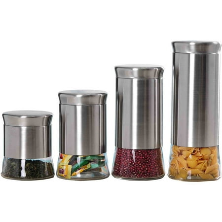 3 Stainless Steel Canisters - Home Basics Essence Collection 4 Piece Stainless Steel Canister Set