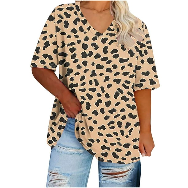 Camisetas de Cuello en V Mujeres de Manga Corta Sobredimensionada Impresa Camiseta Interior de Verano, Top Deportivo para el Uso Casual