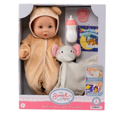 My Sweet Love Bedtime Baby Doll Play Set, Mocha and Ivory Outfit, 14-inch Doll, 6 Pieces Included
