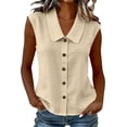 thumbnail image 3 of Axiiglly Shirts for Women, Lapel Button Up Sleeveless Casual Shirts Summer Solid Color Lightweight Tops S-3XL, 3 of 8