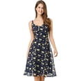 thumbnail image 4 of Vestido Aline Allegra K Floral Fruncido Azul M, 4 of 6