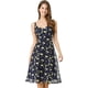 thumbnail image 4 of Vestido Aline con tirantes finos de verano para mujer Vestido de tirantes floral fruncido Azul L, 4 of 6